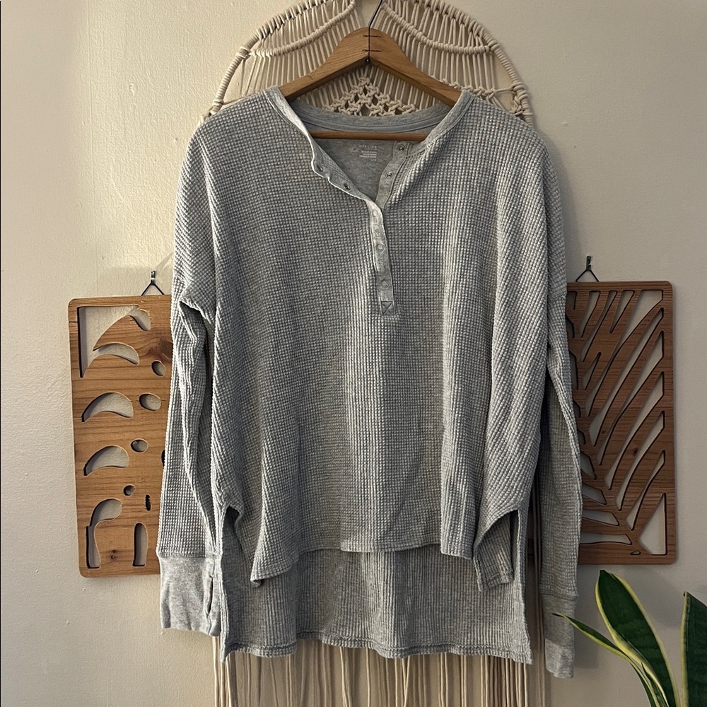 Gray OFFLINE Aerie Waffle Knit Henley Dolman Small Oversized